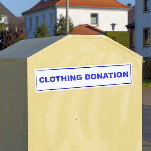clothing and textile donation bins in a community